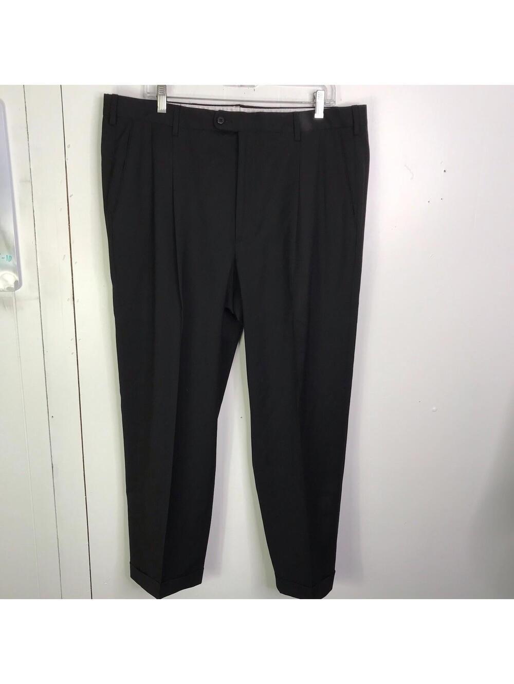 Zanella Dress Pants Mens 36 Bennett Double Pleated Wool Trousers Cuffed Black